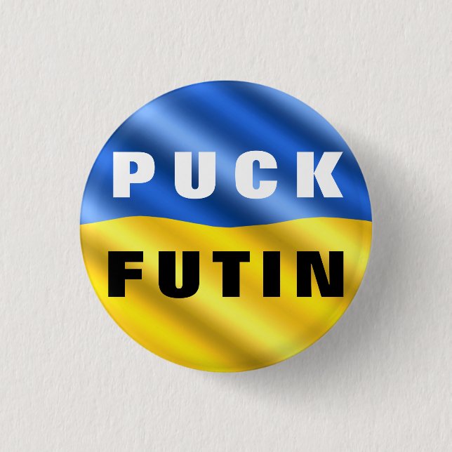 Badge Rond 2,50 Cm Puck Futin drapeau ukrainien soutien boutons Ukrai (Devant)