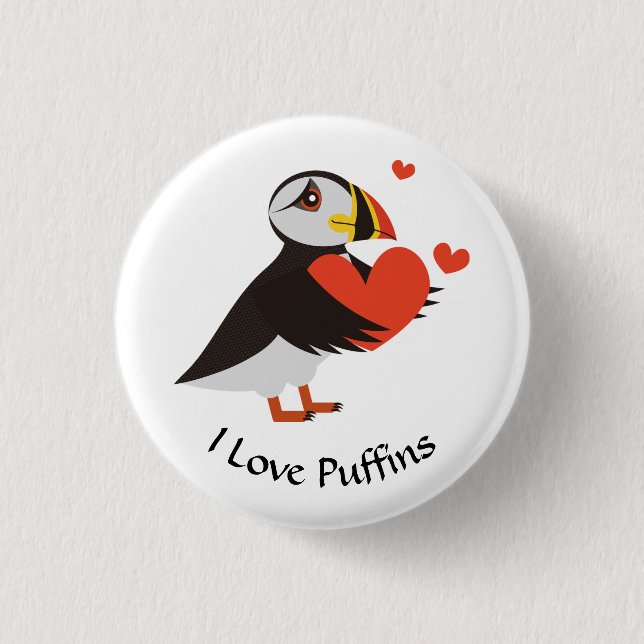 Badge Rond 2,50 Cm Puffin Love Red Hearts Button (Devant)