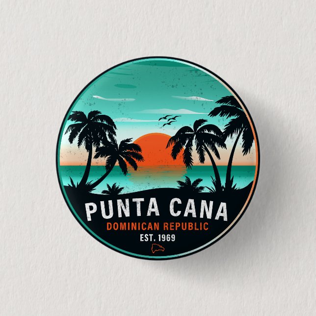 Badge Rond 2,50 Cm Punta Cana Dominicaine Palm Tree Retro Sunset 60s (Devant)