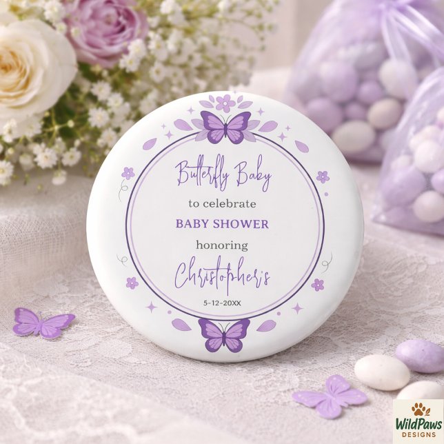 Badge Rond 2,50 Cm Purple Butterfly Baby Girl Baby Shower  (Purple Butterfly Baby Girl Baby Shower Button
)