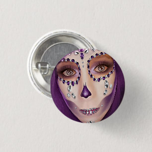 Badge Rond 2,50 Cm Purple Day Of The Dead Girl Art original