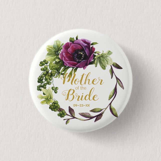 Badge Rond 2,50 Cm Purple Peony Wreath Mère de la mariée ID456 (Devant)