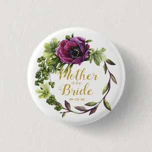Badge Rond 2,50 Cm Purple Peony Wreath Mère de la mariée ID456