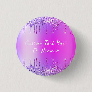 Badge Rond 2,50 Cm Purple Rose Parties scintillant or gouttes étincel