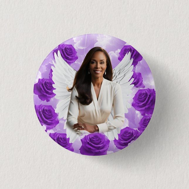 Badge Rond 2,50 Cm Purple Sky Funeral Memorial Button Rose Angel Wing (Devant)