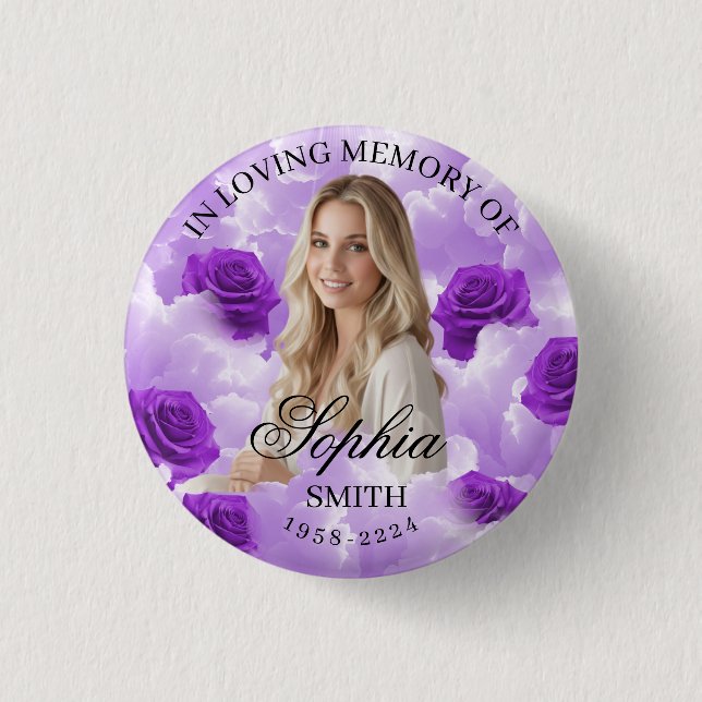 Badge Rond 2,50 Cm Purple Sky Roses Funeral Memorial Button Keepsake (Devant)