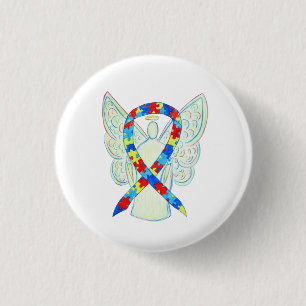 Badge Rond 2,50 Cm Puzzle Angel Sensibilisation sur l'autisme Ruban A