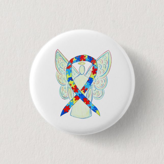 Badge Rond 2,50 Cm Puzzle Angel Sensibilisation sur l'autisme Ruban A (Devant)