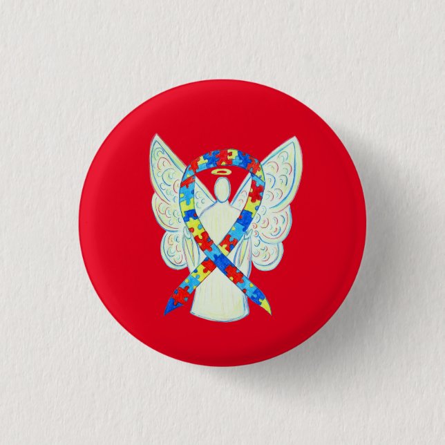 Badge Rond 2,50 Cm Puzzle Angel Sensibilisation sur l'autisme Ruban A (Devant)