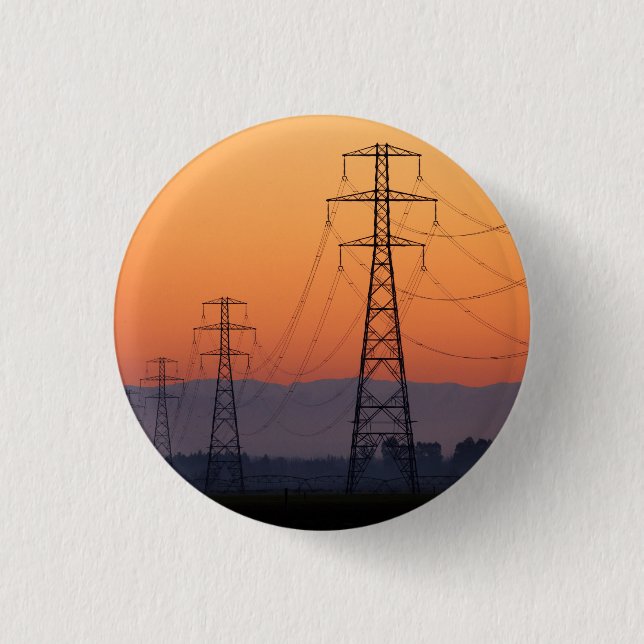 Badge Rond 2,50 Cm Pylônes électriques au coucher du soleil (Devant)
