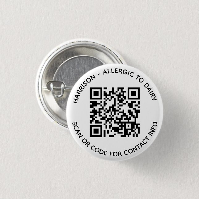 Badge Rond 2,50 Cm QR Code scannable sans contact Info texte personna (Devant & derrière)