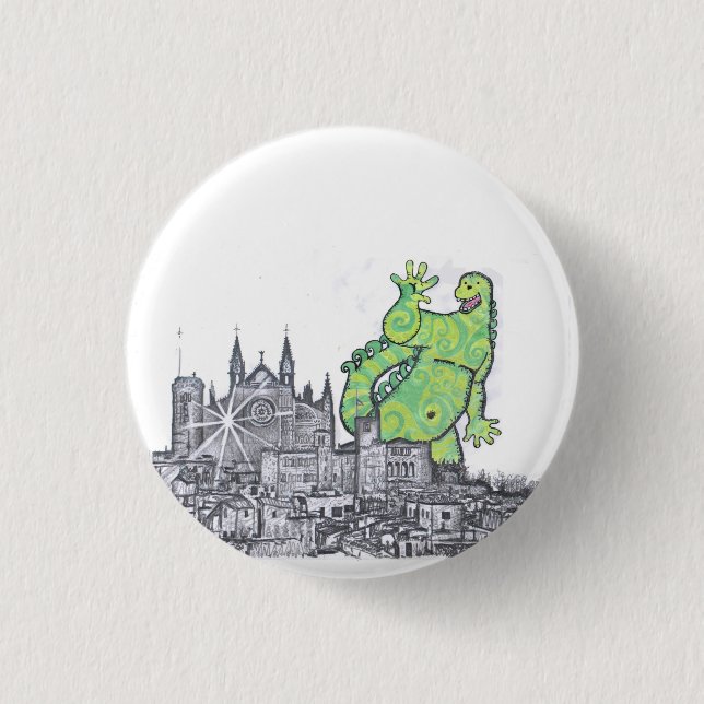 Badge Rond 2,50 Cm Quand Godzilla on a été de Majorque (Devant)