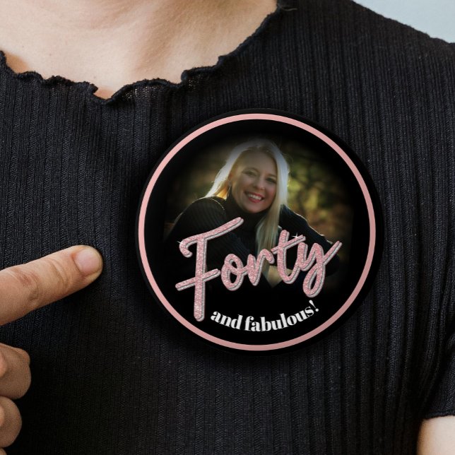 Badge Rond 2,50 Cm Quarante 40e anniversaire script photo rose rose p (Créateur téléchargé)