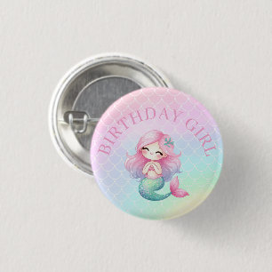 Badge Rond 2,50 Cm Queue de Sirène Bleu Vert Rose Anniversaire Fille