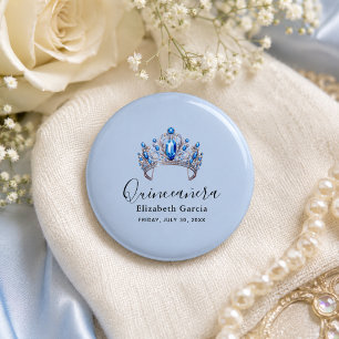 Badge Rond 2,50 Cm Quinceañera Florale Bleue et Ivoire