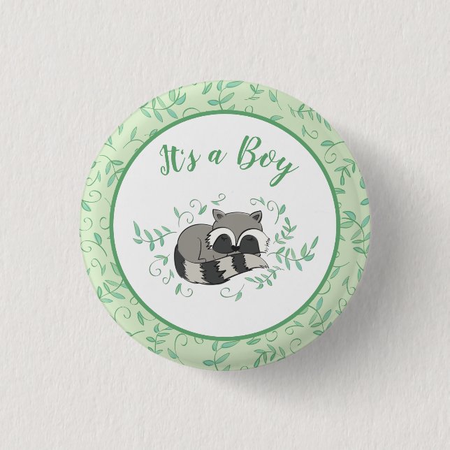 Badge Rond 2,50 Cm Raccoon Baby shower Bois Animaux (Devant)