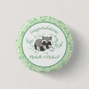 Badge Rond 2,50 Cm Raccoon Baby shower Bois Animaux