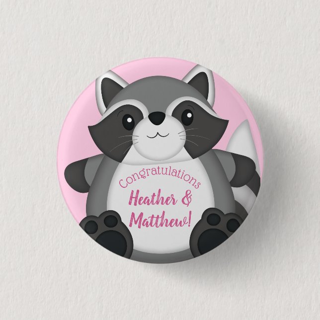 Badge Rond 2,50 Cm Raccoon Baby shower rose (Devant)