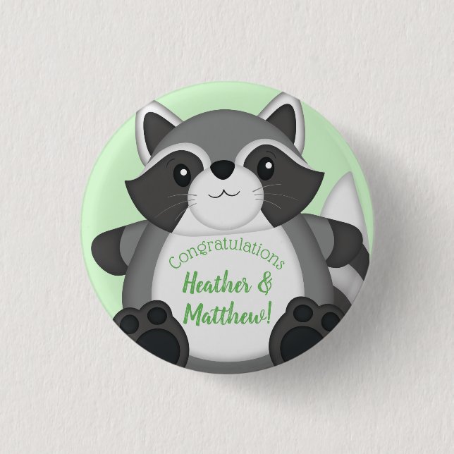 Badge Rond 2,50 Cm Raccoon Baby shower vert (Devant)