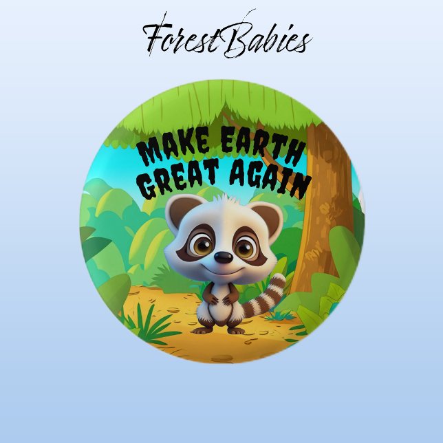 Badge Rond 2,50 Cm Raccoon, Rendre la Terre grande, De l'environnemen (Raccoon 🌲 ForestBabies Button)