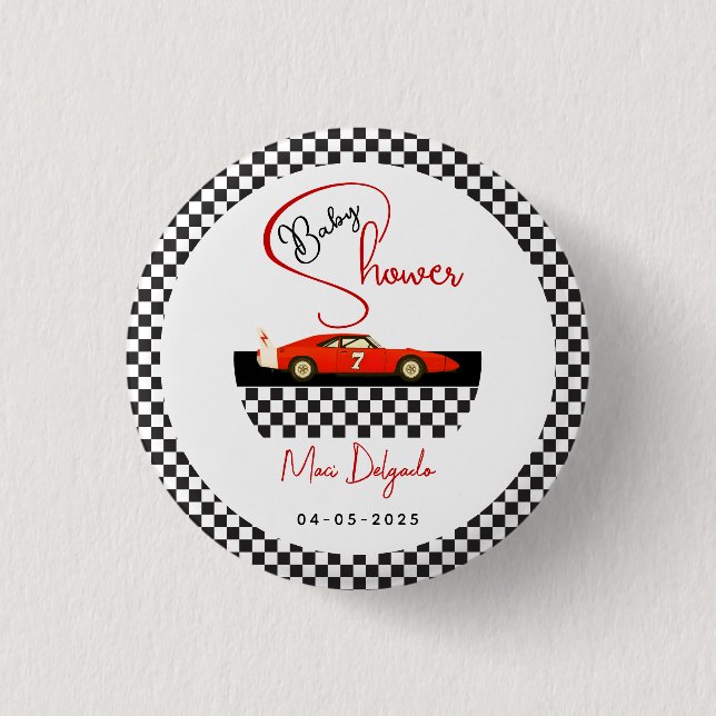 Badge Rond 2,50 Cm Race Car Boy Baby Shower | Little Racer Party (Devant)