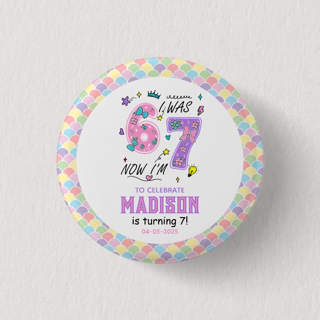 Badge Rond 2,50 Cm Rainbow 7th Birthday | I Was 6, Now 7 | Kids (Devant)