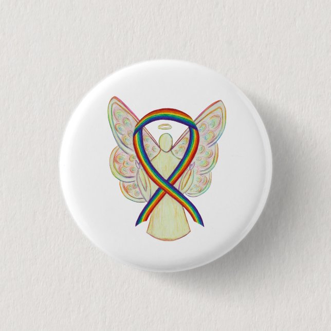 Badge Rond 2,50 Cm Rainbow Angel Sensibilisation Ruban Pièces d'art p (Devant)