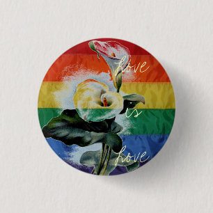 Badge Rond 2,50 Cm Rainbow LGBT Drapeau Vintage Calla Lily Love is Lo
