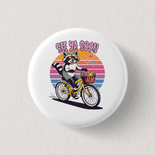 Badge Rond 2,50 Cm Raton laveur vintage à vélo À bientôt Rétro couche