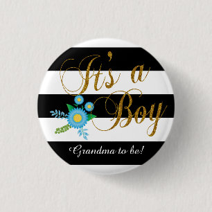 Badge Rond 2,50 Cm Rayures noires et blanches élégantes avec floral