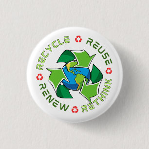 Badge Rond 2,50 Cm Recycler, Réutiliser, Renouveler, Repenser. Sauvez