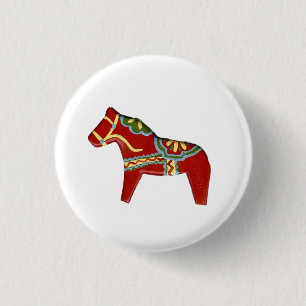 Badge Rond 2,50 Cm Red Dala Horse Design #5 broche/bouton