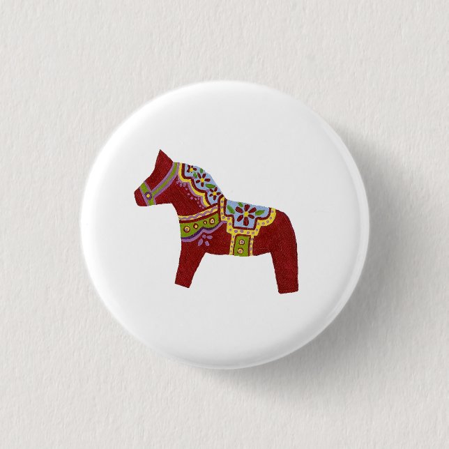 Badge Rond 2,50 Cm Red Dala Horse Design # 6 pin (Devant)