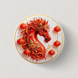 Badge Rond 2,50 Cm Red Fire Horse - Conception de la fête du Nouvel A