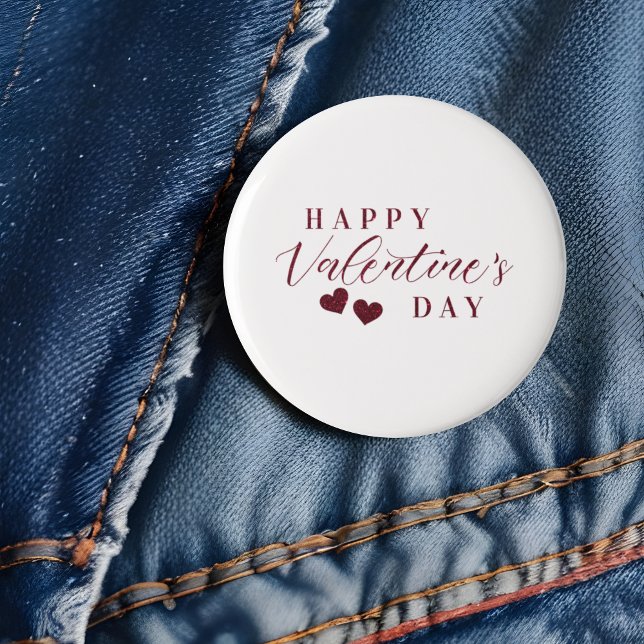 Badge Rond 2,50 Cm Red Glitter Happy Valentine's Day Hearts (Red Glitter Happy Valentine's Day Hearts button.)