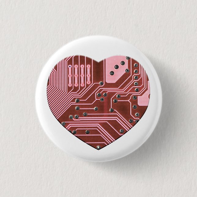 Badge Rond 2,50 Cm Red Heart Circuit Board Valentines (Devant)