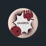 Badge Rond 2,50 Cm Red Pop Art Bowling Name<br><div class="desc">The red pop art bowling name button is part of the Bowling Birthday Party collection. For unique designs or color and design customization contact https://t.me/KBMD3signs_chat.</div>