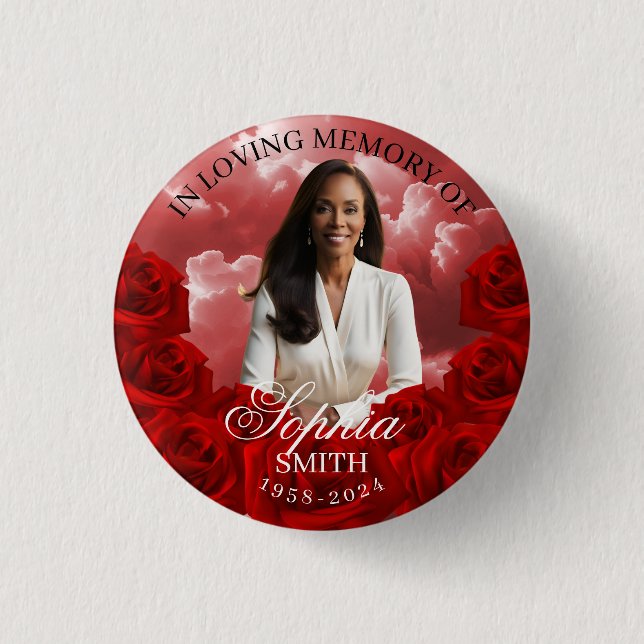 Badge Rond 2,50 Cm Red Sky Roses Funeral Memorial Button Keepsake (Devant)