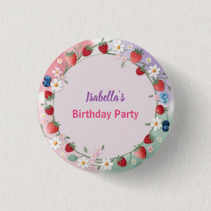 Badge Rond 2,50 Cm Red Strawberry Daisy fête d'anniversaire pour elle