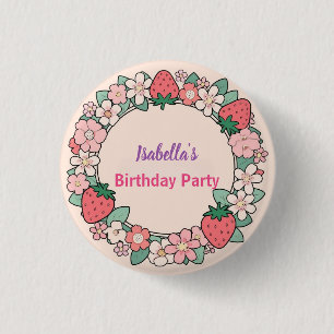 Badge Rond 2,50 Cm Red Strawberry Daisy fête d'anniversaire pour elle