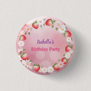 Badge Rond 2,50 Cm Red Strawberry Daisy fête d'anniversaire pour elle