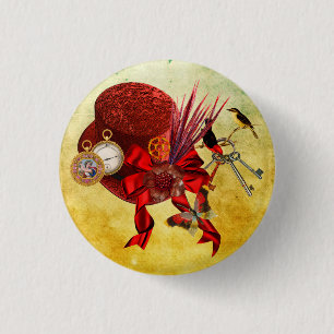 Badge Rond 2,50 Cm Red Top Chapeau oiseaux montre de poche Steampunk 