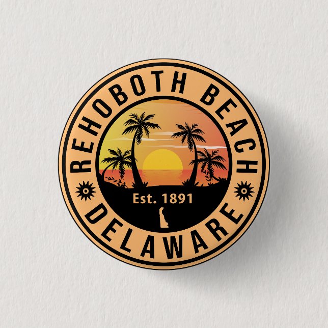 Badge Rond 2,50 Cm Rehoboth Beach Delaware Retro Sunset Souvenirs (Devant)