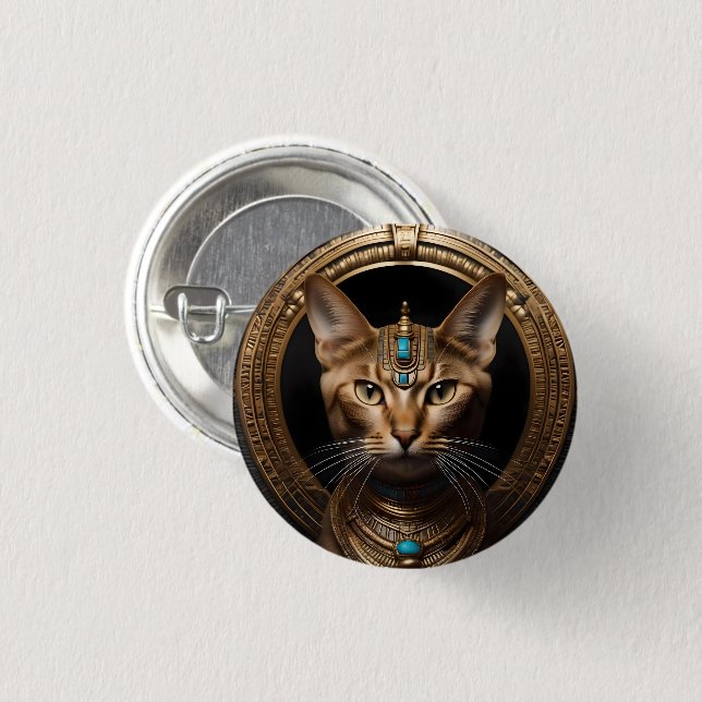 Badge Rond 2,50 Cm Reine du Nil : Cléopâtre le chat à la tête (Devant & derrière)