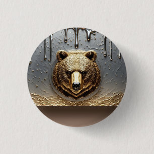 Badge Rond 2,50 Cm Relief d'ours doré avec effet de goutte de métal �