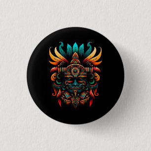 Badge Rond 2,50 Cm Religion Aztèque Dieu Tlaloc Mythologie maya Deity