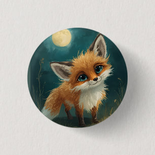 Badge Rond 2,50 Cm Renard au clair de lune, Forêt de nuit 