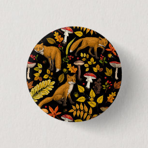 Badge Rond 2,50 Cm Renard d'automne sur noir