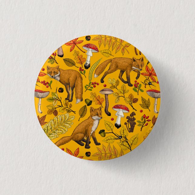 Badge Rond 2,50 Cm Renard d'automne sur orange (Devant)