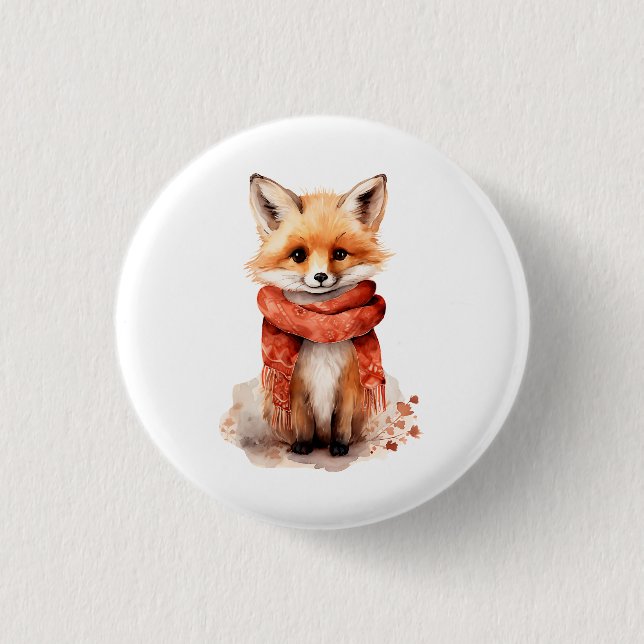 Badge Rond 2,50 Cm Renard mignon en écharpe rouge (Devant)